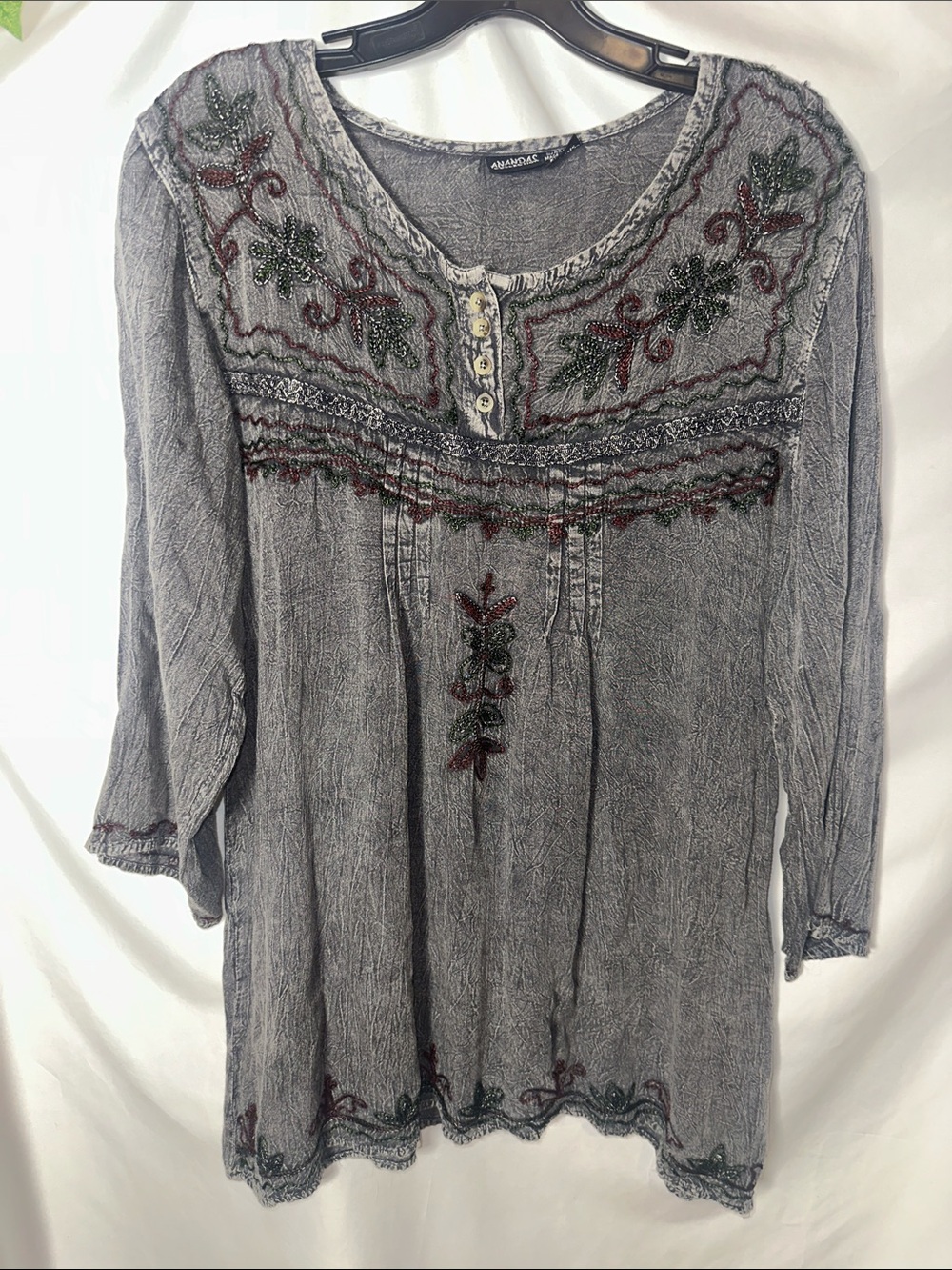 Ananda’s collection Gray Embroidered Peasant Top